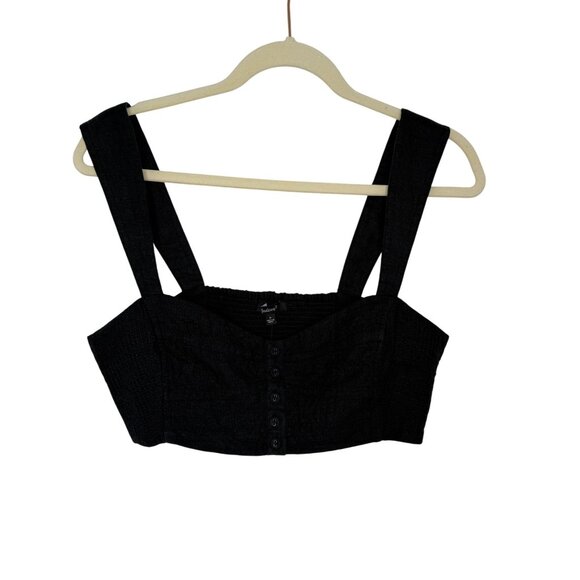 NWT Madewell Black Linen Smocked Halter Top, 8 - Picture 1 of 6